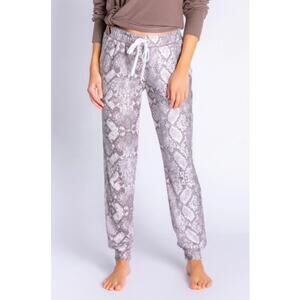 PJ Salvage Snake Bite Feather Knit Joggers Cocoa Brown Snakeskin Print Medium M